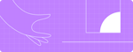 An outline of a hand reaching for a square shape sits on a bright purple background, complemented by grid lines.