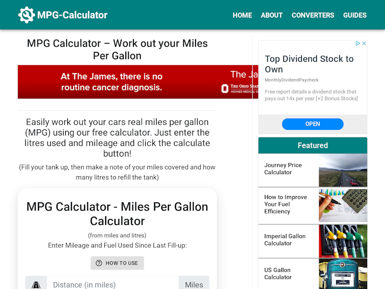Screenshot of MPG Calculator