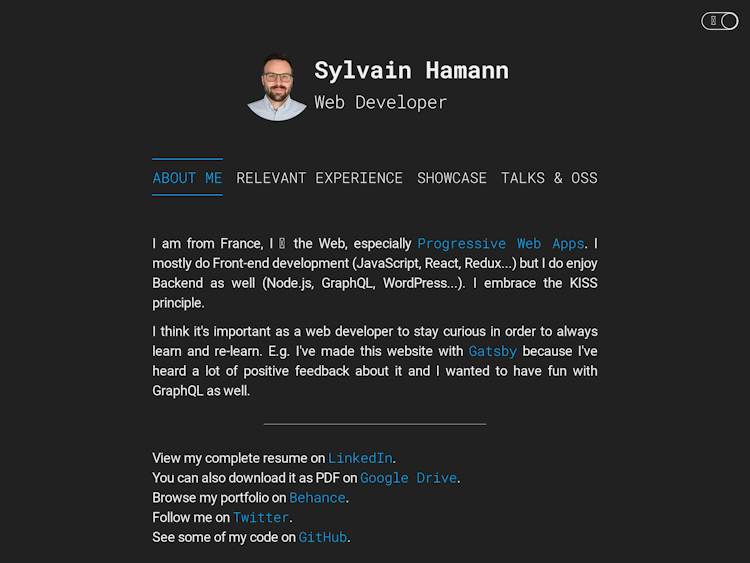 Screenshot of Sylvain Hamann’s personal website