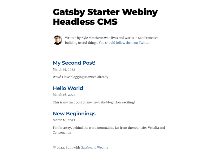 Screenshot of gatsby-starter-webiny