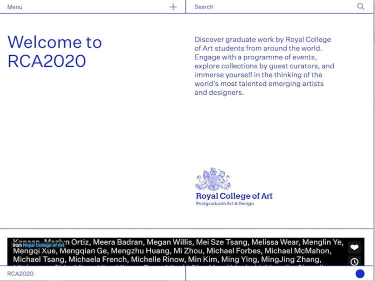 Screenshot of Royal College of Art 2020