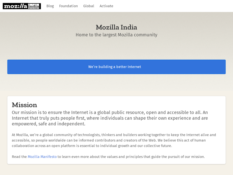 Screenshot of Mozilla India