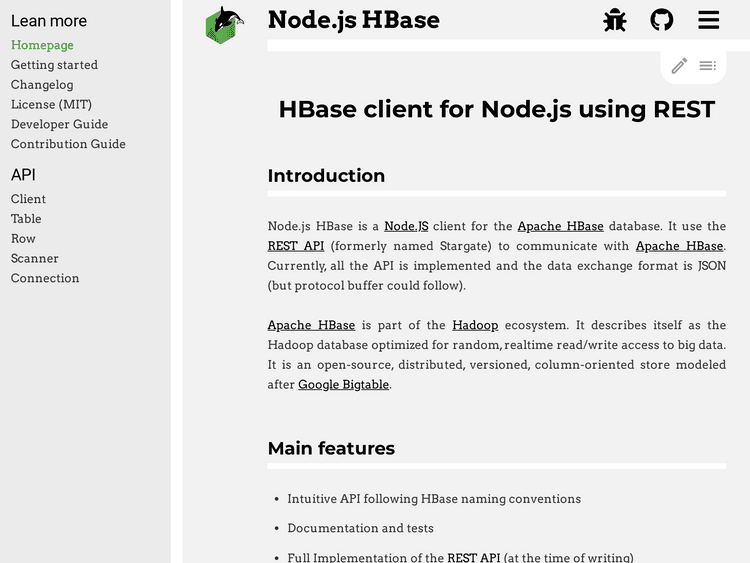 Screenshot of Node.js HBase