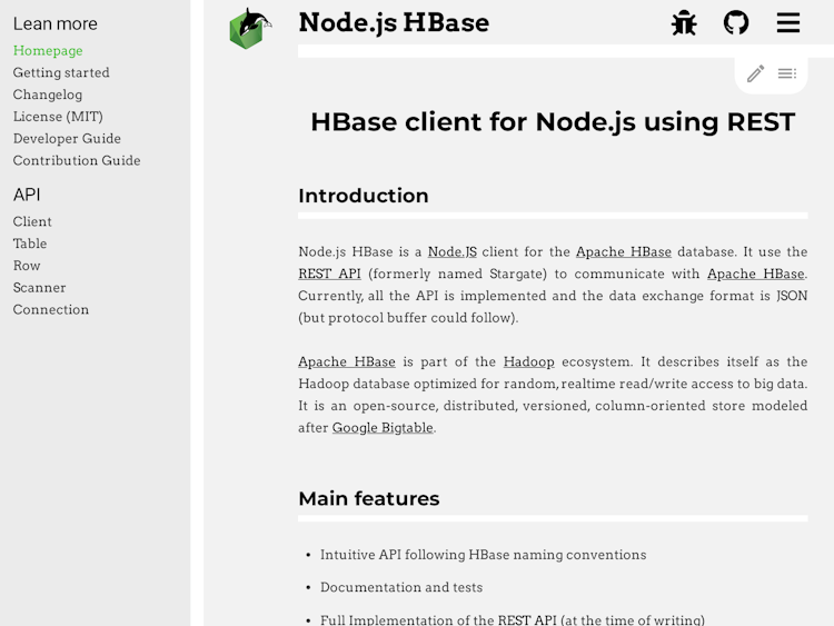 Screenshot of Node.js HBase