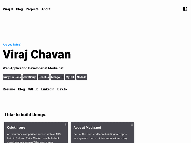 Screenshot of Viraj Chavan | Full Stack Software Engineer