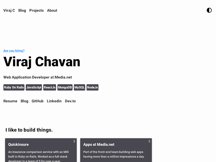 Screenshot of Viraj Chavan | Full Stack Software Engineer