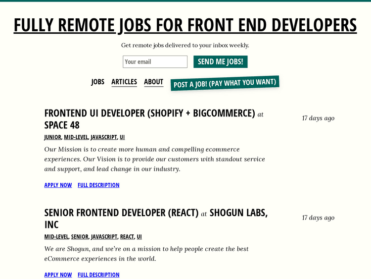 Screenshot of Front End Remote Jobs