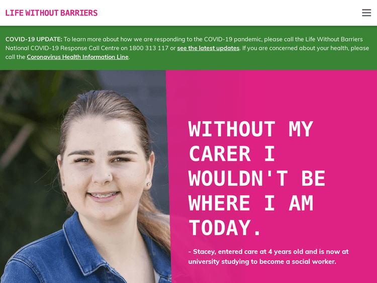 Screenshot of Life Without Barriers | Foster Care