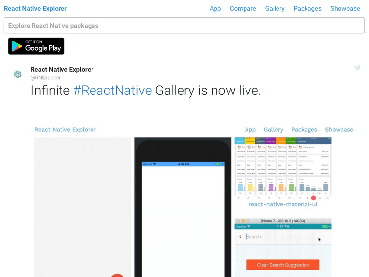 Screenshot of React Native Explorer