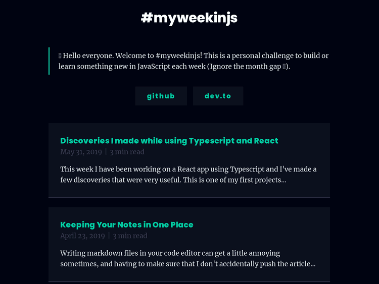 Screenshot of myweekinjs