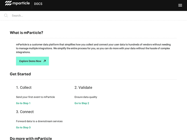 Screenshot of mParticle’s Documentation