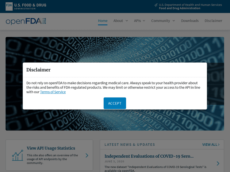 Screenshot of Open FDA