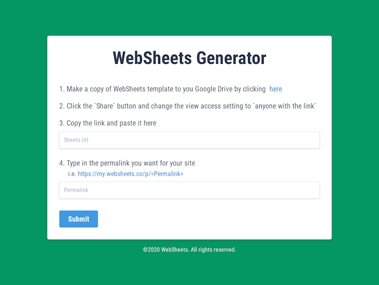 Screenshot of WebSheets Generator