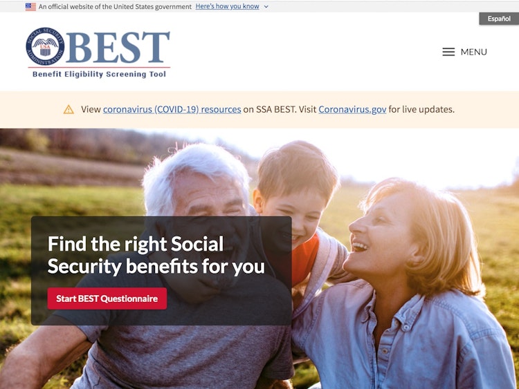Screenshot of Social Security Benefit Eligibility Screening