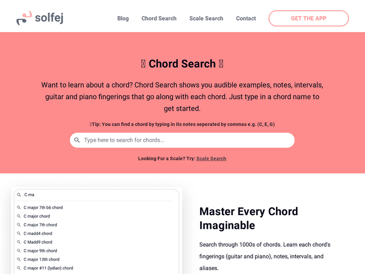 Screenshot of Solfej Chord Search