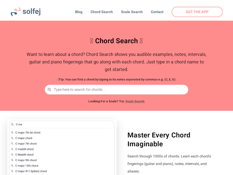 Screenshot of Solfej Chord Search