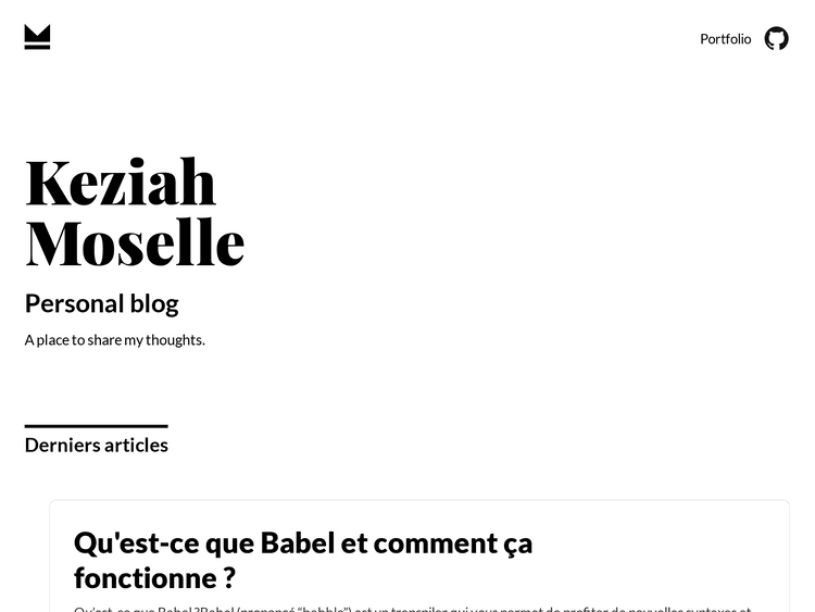 Screenshot of Keziah Moselle Blog