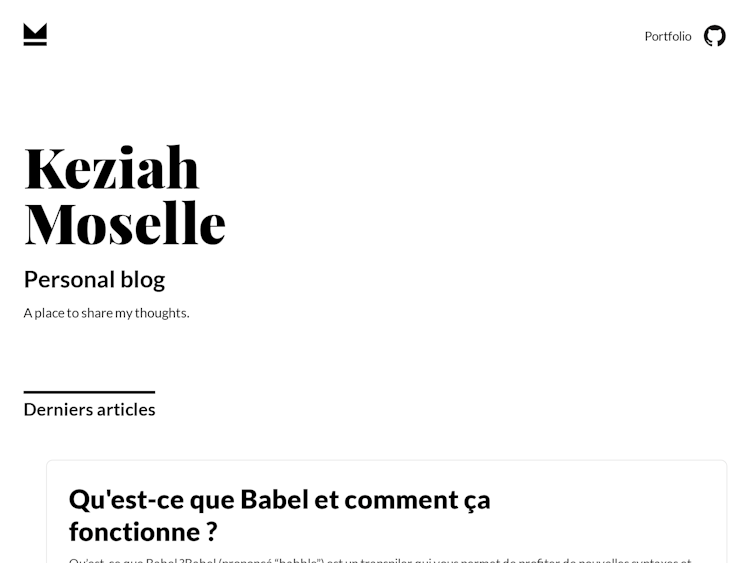 Screenshot of Keziah Moselle Blog