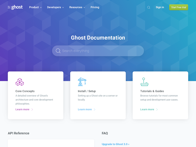 Screenshot of Ghost Documentation