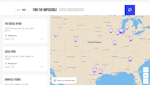 Screenshot of results of the store locator, showing a map with stores marked