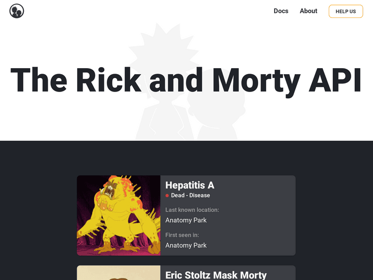 Screenshot of The Rick and Morty API