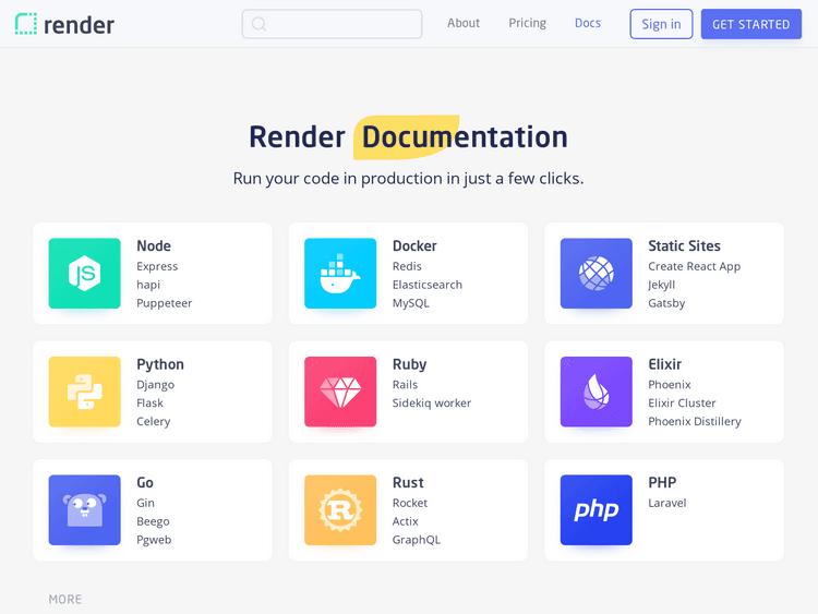 Screenshot of Render Documentation