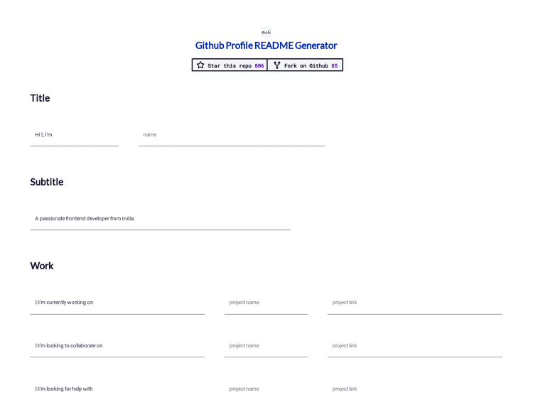 Screenshot of Github Profile README Generator