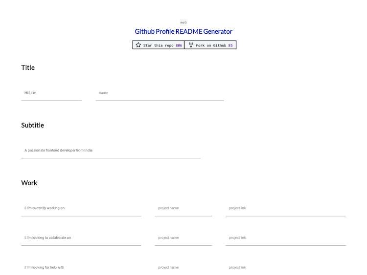 Screenshot of Github Profile README Generator