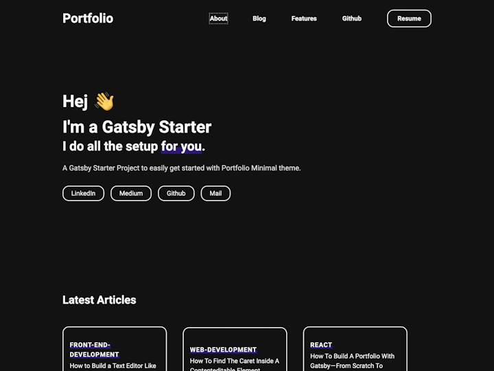 Screenshot of gatsby-starter-portfolio-minimal-theme