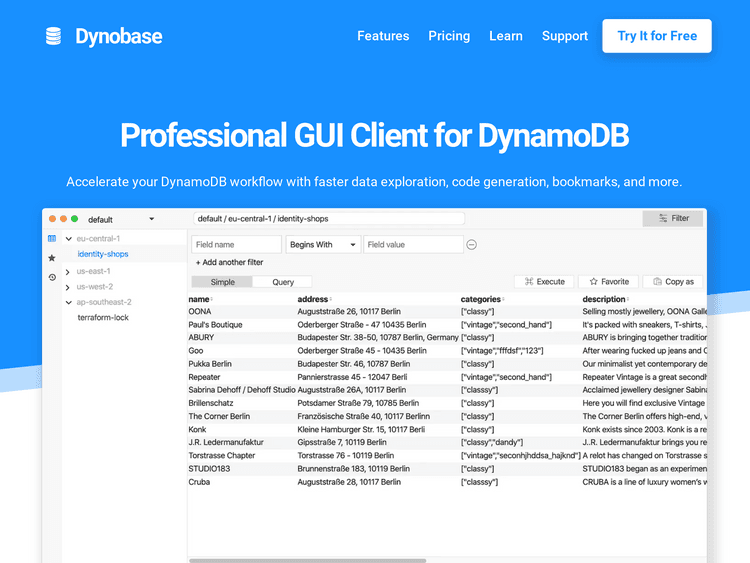 Screenshot of Dynobase