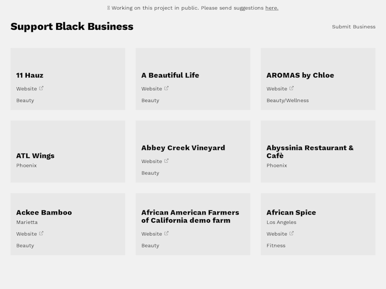 Screenshot of Support Black Business