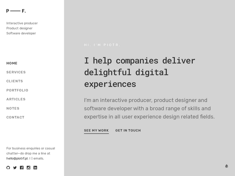 Screenshot of Piotr Fedorczyk Portfolio