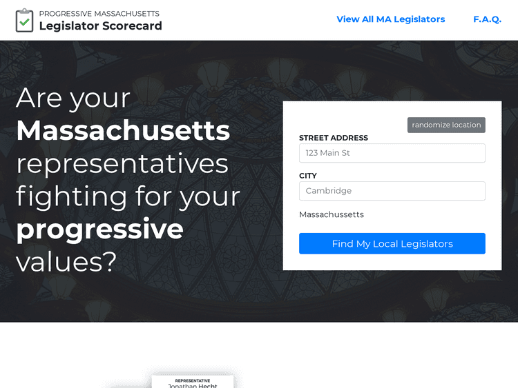Screenshot of Progressive Massachusetts Legislator Scorecard