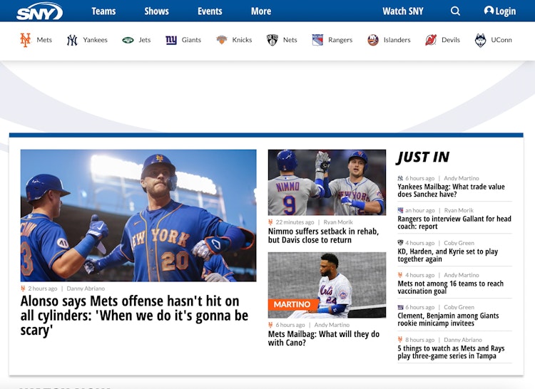 Screenshot of SNY (Sports New York)