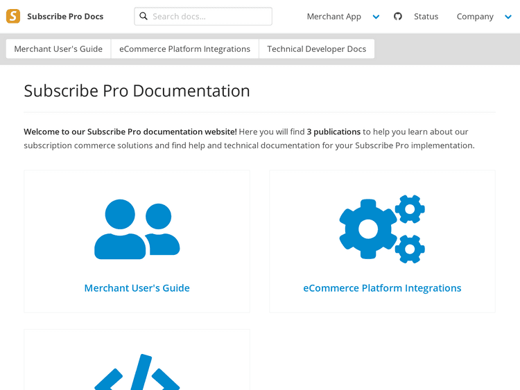 Screenshot of Subscribe Pro Documentation