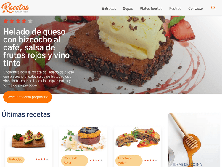 Screenshot of Recetas El Universo