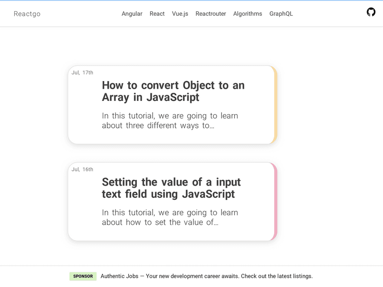 Screenshot of Reactgo blog
