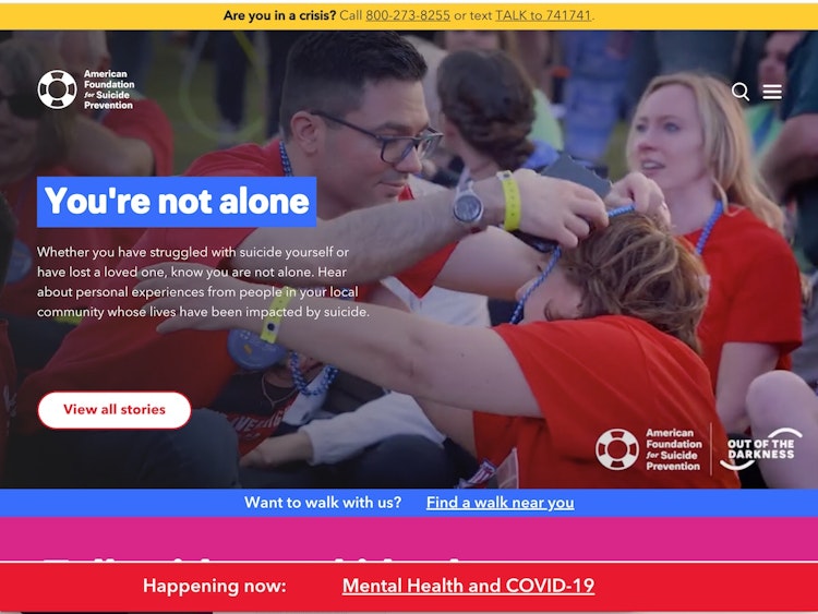 Screenshot of American Foundation for Suicide Prevention