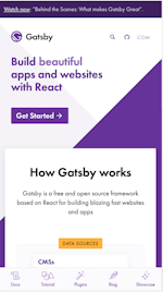 Screenshot of gatsbyjs.org homepage on a mobile device