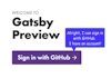 Screenshot of the Gatsby Cloud login page with a thought bubble the author drew on top of the screenshot. The thought bubble contains the text “Alright, I can sign in with Git Hub. I have an account!”
