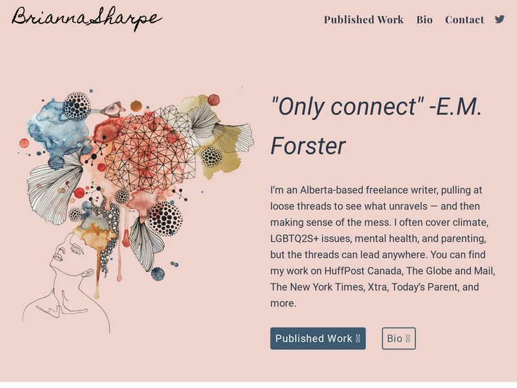 Screenshot of Brianna Sharpe – Writer