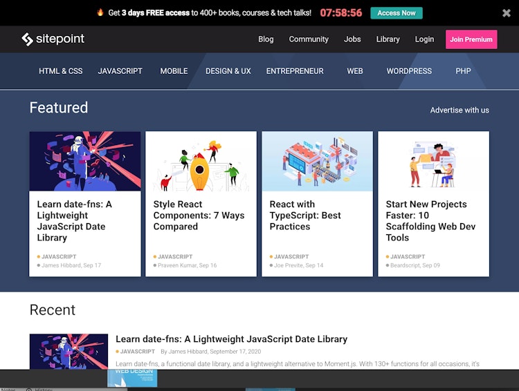 Screenshot of Sitepoint Blog