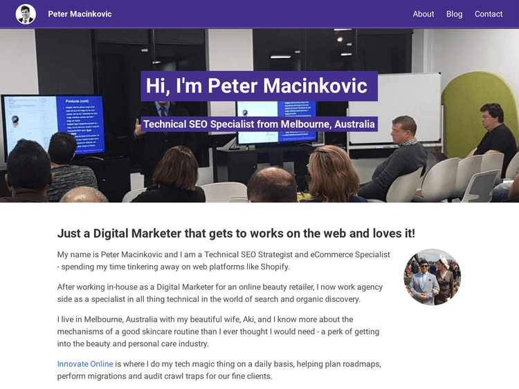 Screenshot of Peter Macinkovic Personal Blog