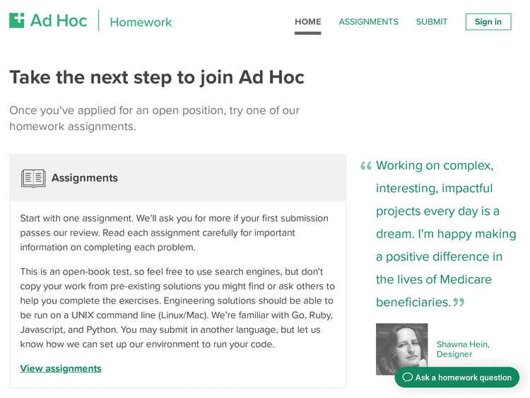 Screenshot of Ad Hoc Homework