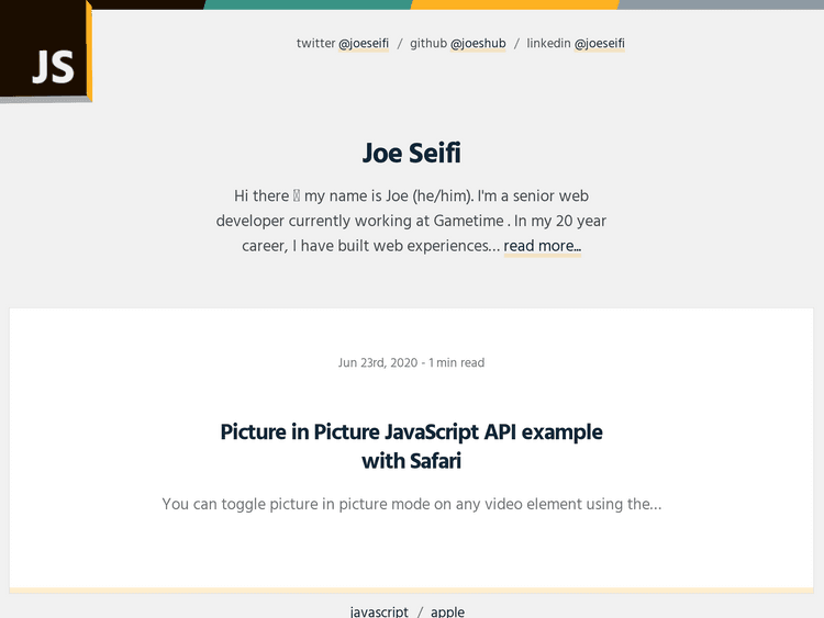 Screenshot of Joe Seifi’s Blog