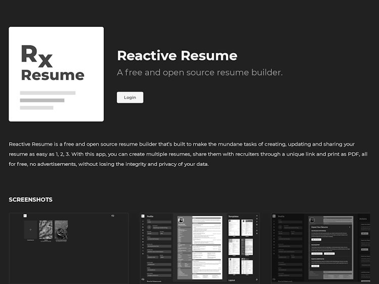 Screenshot of Reactive Resume