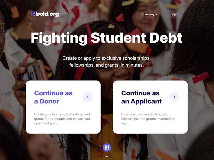 Screenshot of Bold.org — Fighting Student Debt