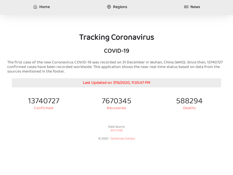 Screenshot of Coronavirus (COVID-19) Tracker