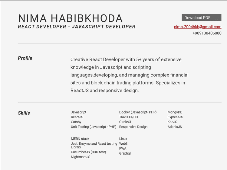 Screenshot of React Resume Generator