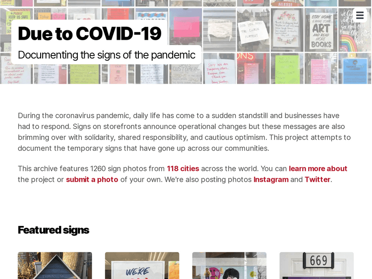 Screenshot of Due to COVID-19: Documenting the Signs of the Pandemic
